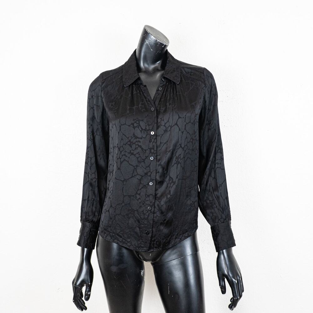 Ba&sh Doli Print button up Blouse in Black Noir Satin Viscose Size XS - Picture 2 of 11